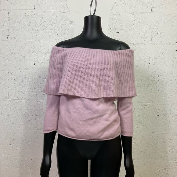 Arden B Luxe Pink Off The Shoulder Knit 100% Cashmere Sweater L - Picture 3 of 9